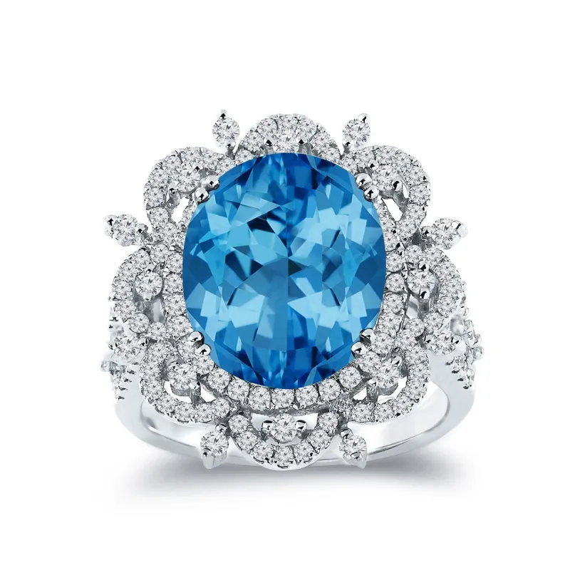 Auriya 4 3/4ct Fancy Oval Swiss Blue Topaz Halo Diamond Engagement Ring 1ctw 18K Gold sold by Zulily