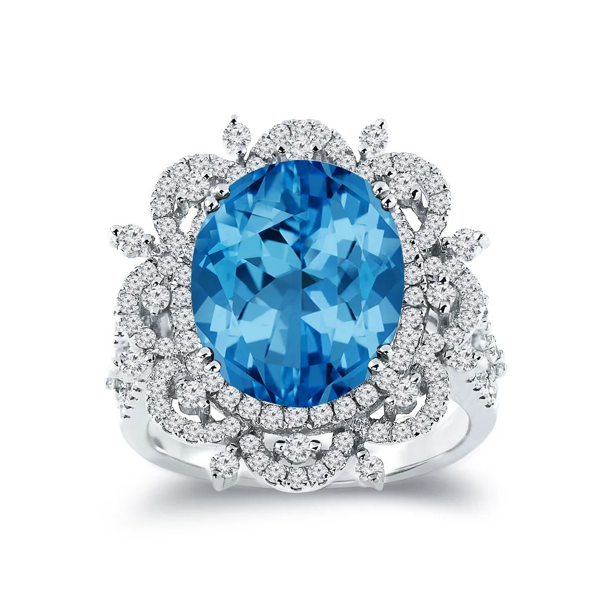 Auriya 4 3/4ct Fancy Oval Swiss Blue Topaz Halo Diamond Engagement Ring 1ctw 18K Gold sold by Zulily