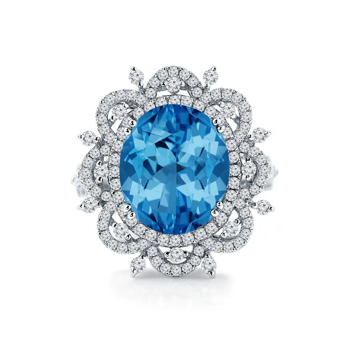 Auriya 4 3/4ct Fancy Oval Swiss Blue Topaz Halo Diamond Engagement Ring 1ctw 18K Gold sold by Zulily product image thumbnail 2