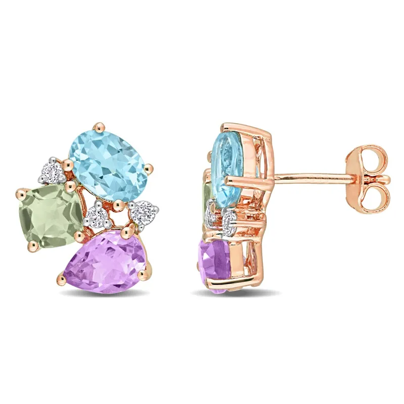 Miadora Multi-Shape Multi-Color Gemstone Cluster Stud Earrings in Rose Plated Sterling Silver sold by Zulily