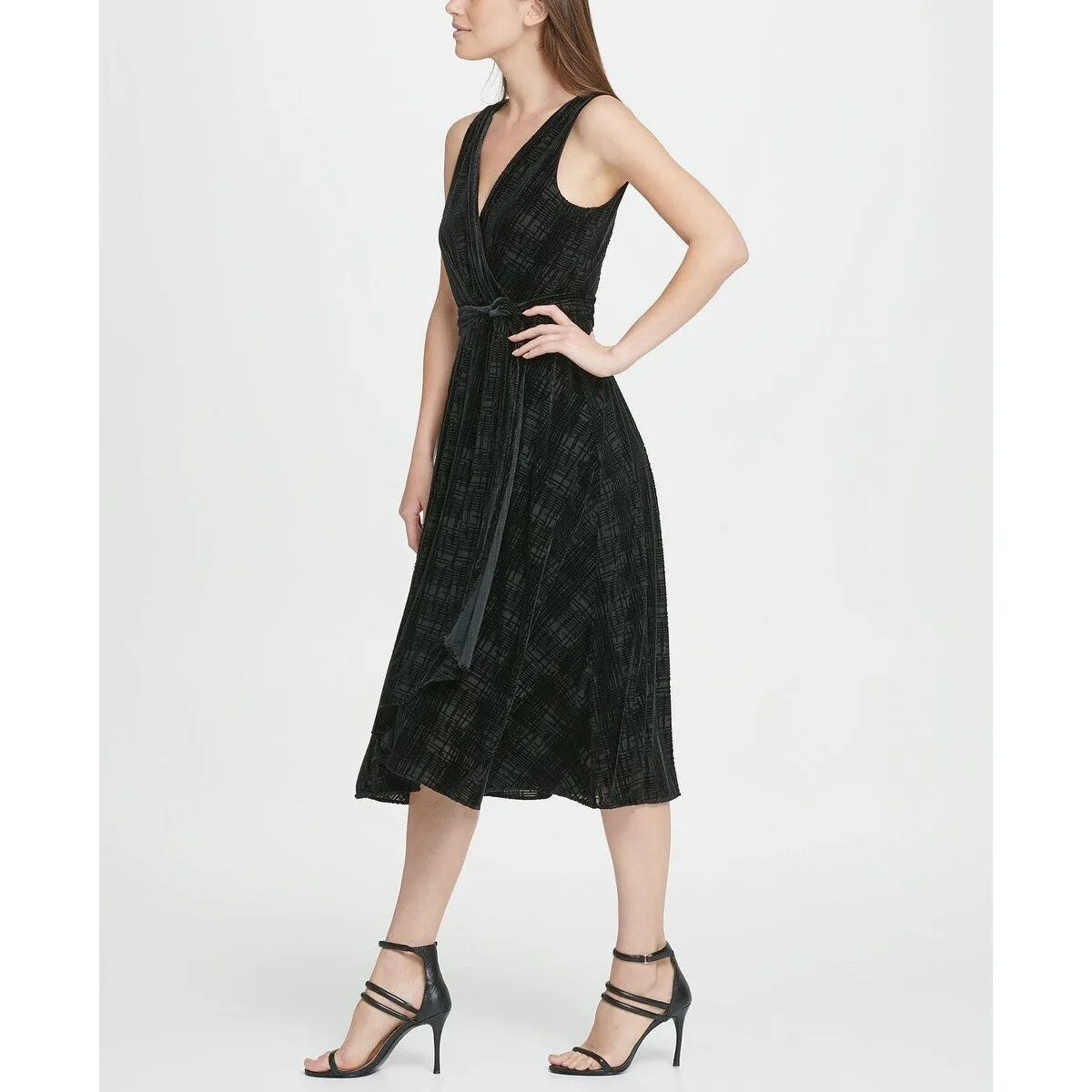 DKNY Women's Velvet Double V Wrap MIDI Dress Black Size 2 sold by Zulily product image thumbnail 2