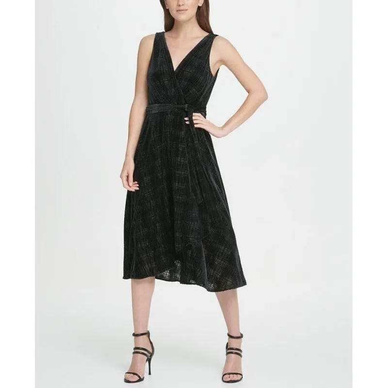 DKNY Women's Velvet Double V Wrap MIDI Dress Black Size 2 sold by Zulily