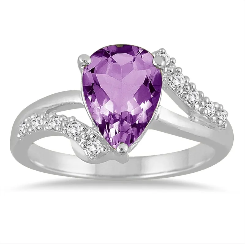 2 Carat Pear Shape Amethyst and Diamond Ring in 10K White Gold sold by Zulily