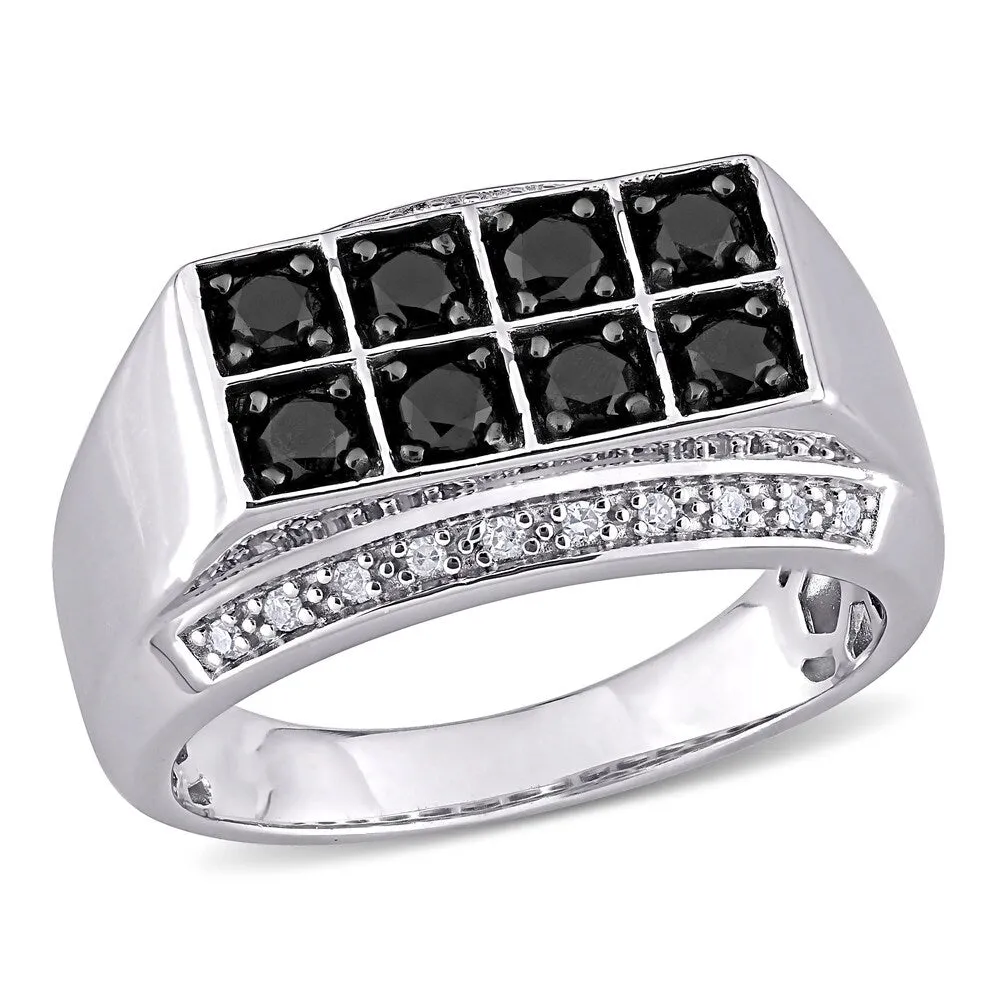 Miadora Sterling Silver Men's 1ct TDW Black and White Diamond Double Row Band Ring sold by Zulily product image thumbnail 4