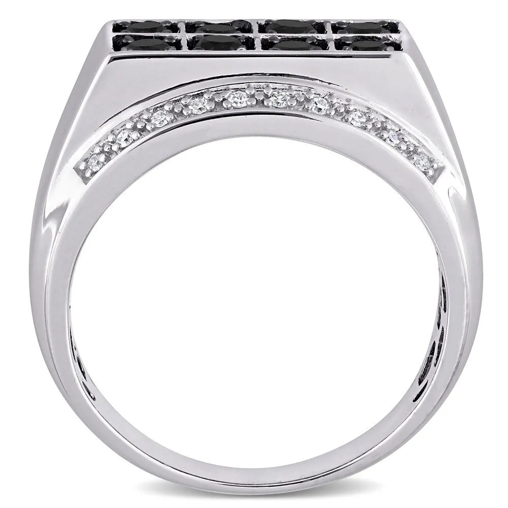 Miadora Sterling Silver Men's 1ct TDW Black and White Diamond Double Row Band Ring sold by Zulily