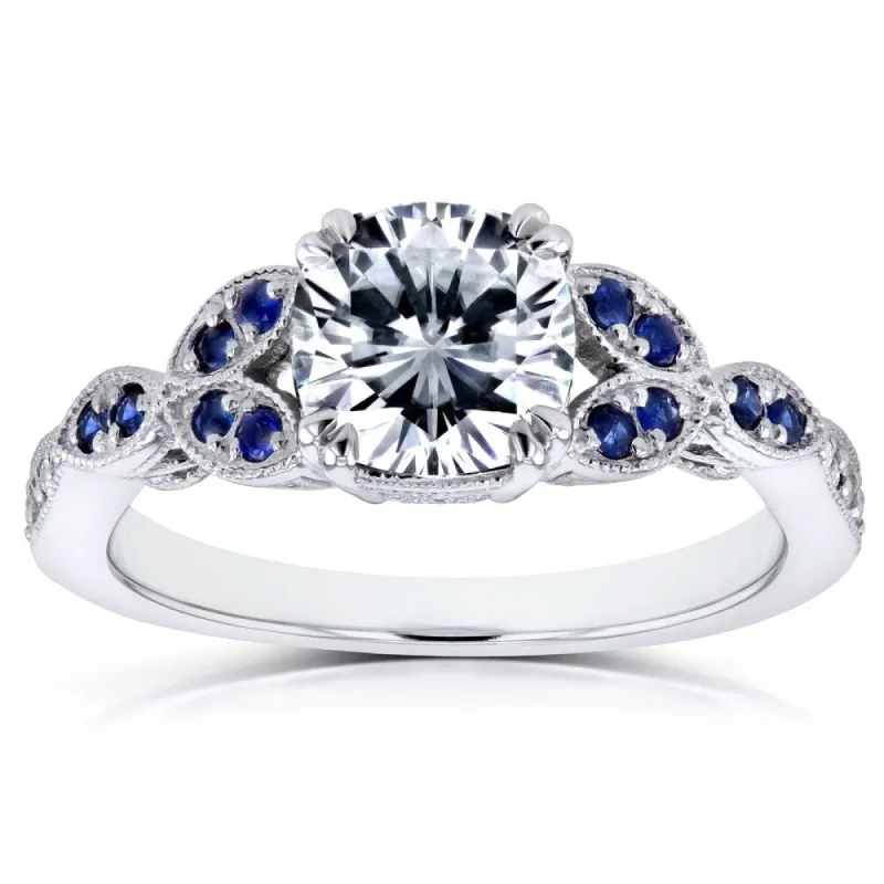 Annello by Kobelli 14k White Gold 1 1/3 Carats TGW Forever One Colorless Moissanite (DEF) with Diamond and Sapphire Accents Ring made by Zulily