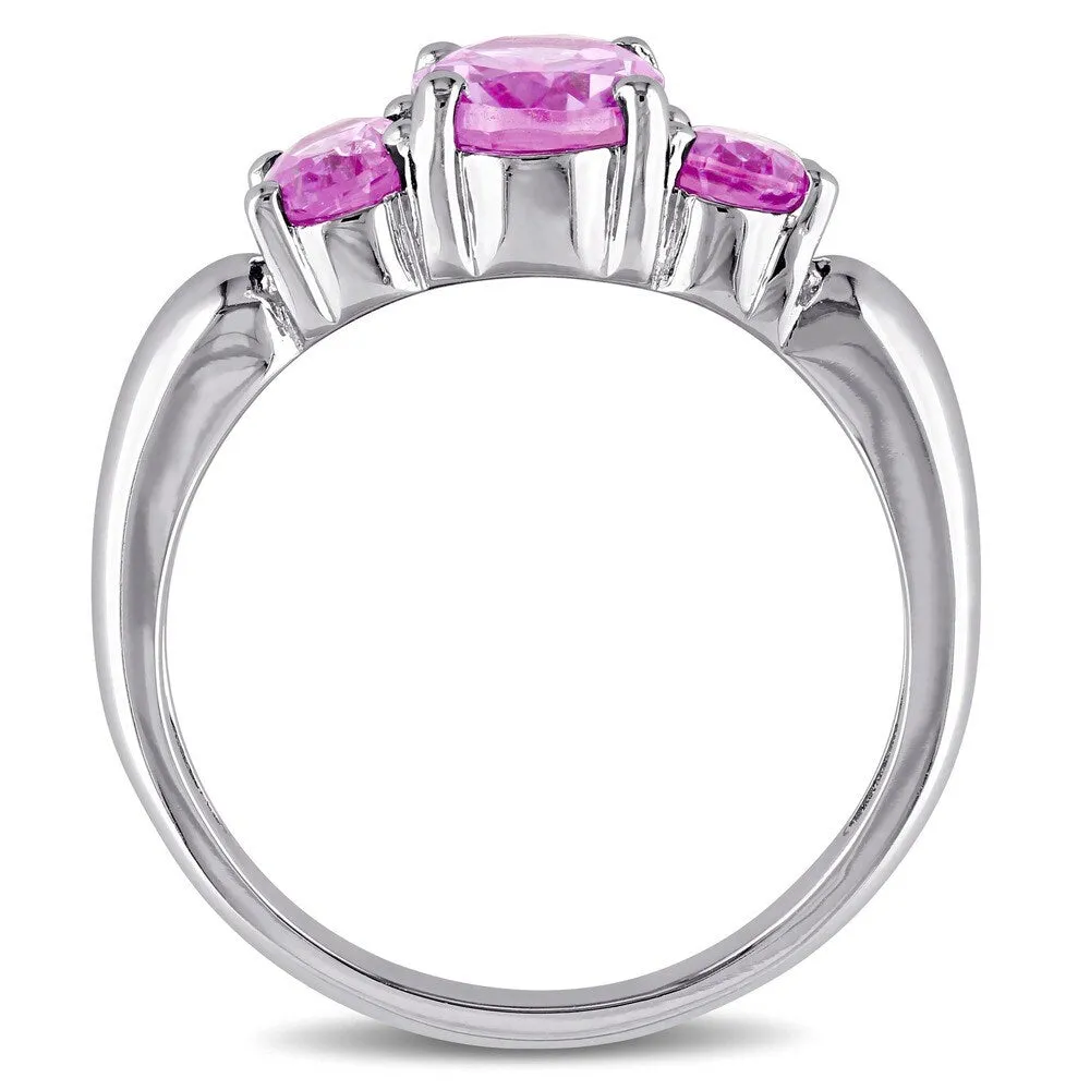 Miadora Sterling Silver Created Pink Sapphire Three-stone Ring sold by Zulily product image thumbnail 2