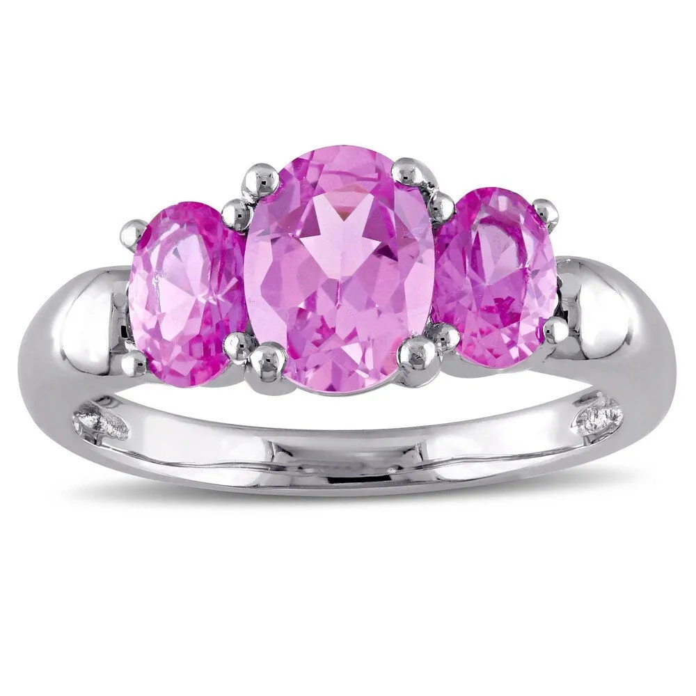 Miadora Sterling Silver Created Pink Sapphire Three-stone Ring sold by Zulily