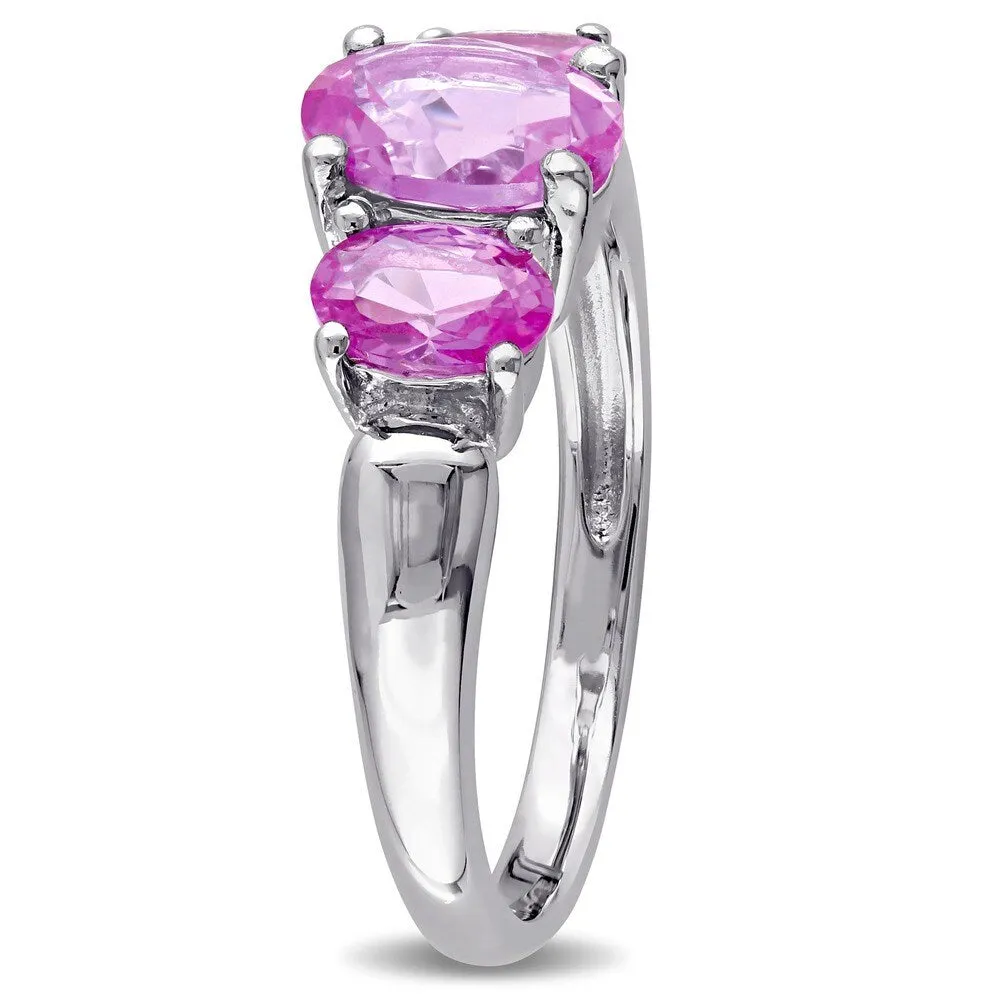 Miadora Sterling Silver Created Pink Sapphire Three-stone Ring sold by Zulily product image thumbnail 3