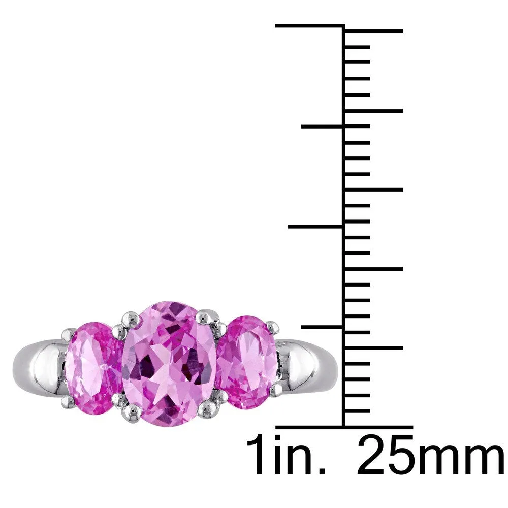 Miadora Sterling Silver Created Pink Sapphire Three-stone Ring sold by Zulily product image thumbnail 4