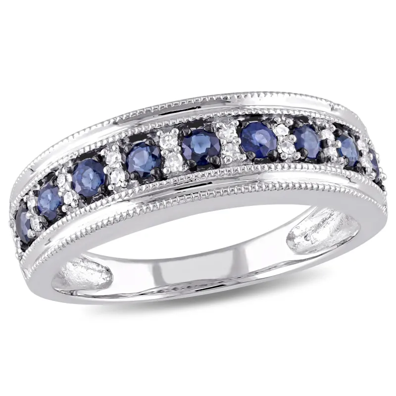 Miadora 1/2ct TGW Sapphire and 1/10ct TW Diamond Anniversary Band in 10k White Gold sold by Zulily