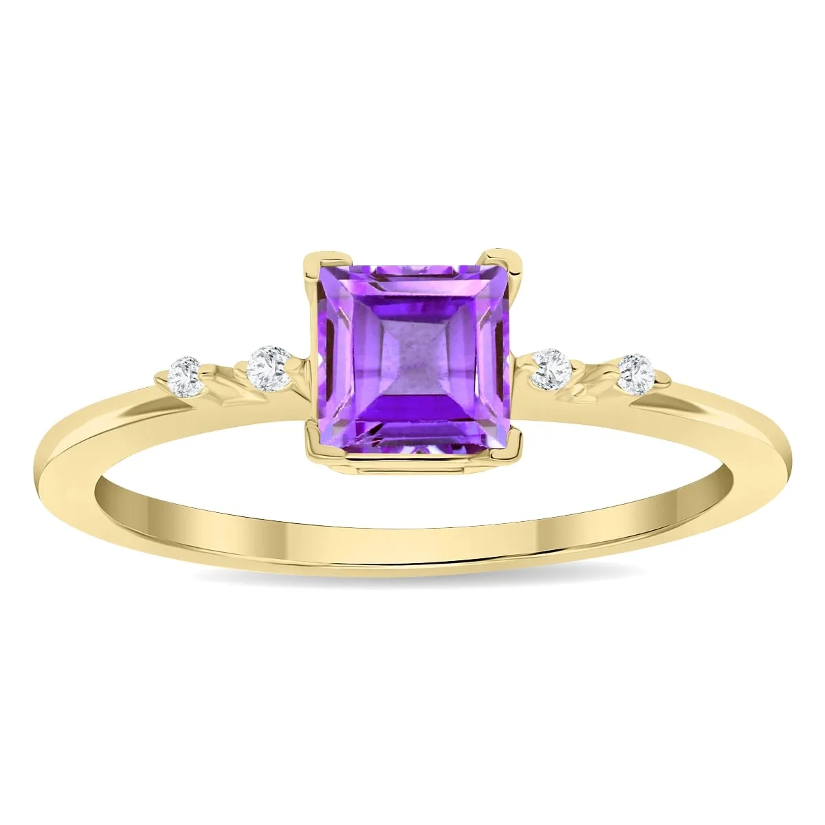 Women's Square Shaped Amethyst and Diamond Sparkle Ring in 10K Yellow Gold sold by Zulily
