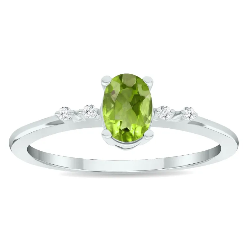 Women's Peridot and Diamond Sparkle Ring in 10K White Gold sold by Zulily