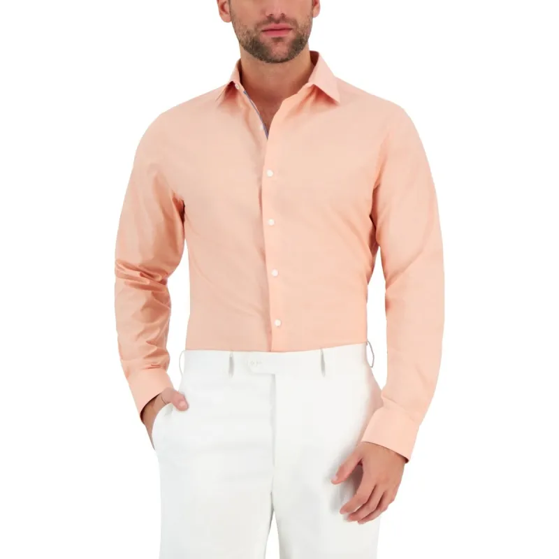 Bar III Men's Slim Fit Chambray Dress Shirt Orange Size Small sold by Zulily