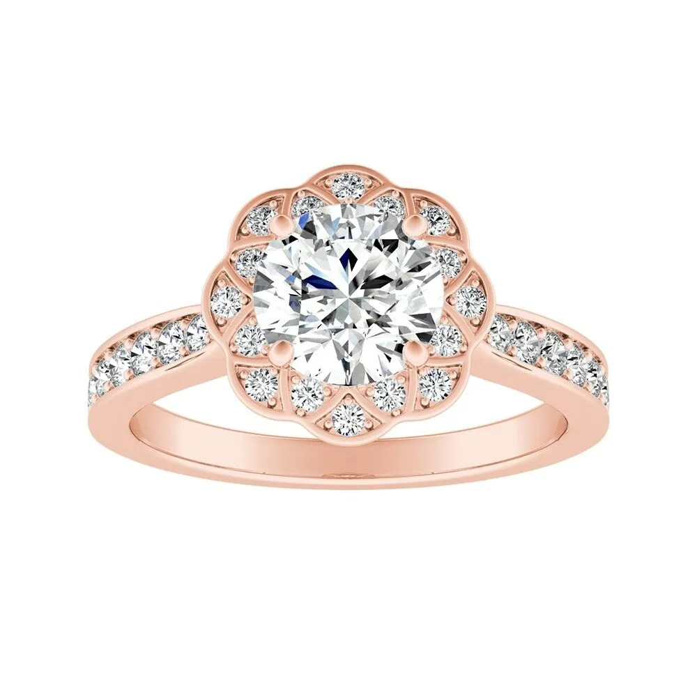 Auriya 14k Gold Vintage 4ct Round Moissanite and 1/3ctw Halo Diamond Engagement Ring sold by Zulily product image thumbnail 3