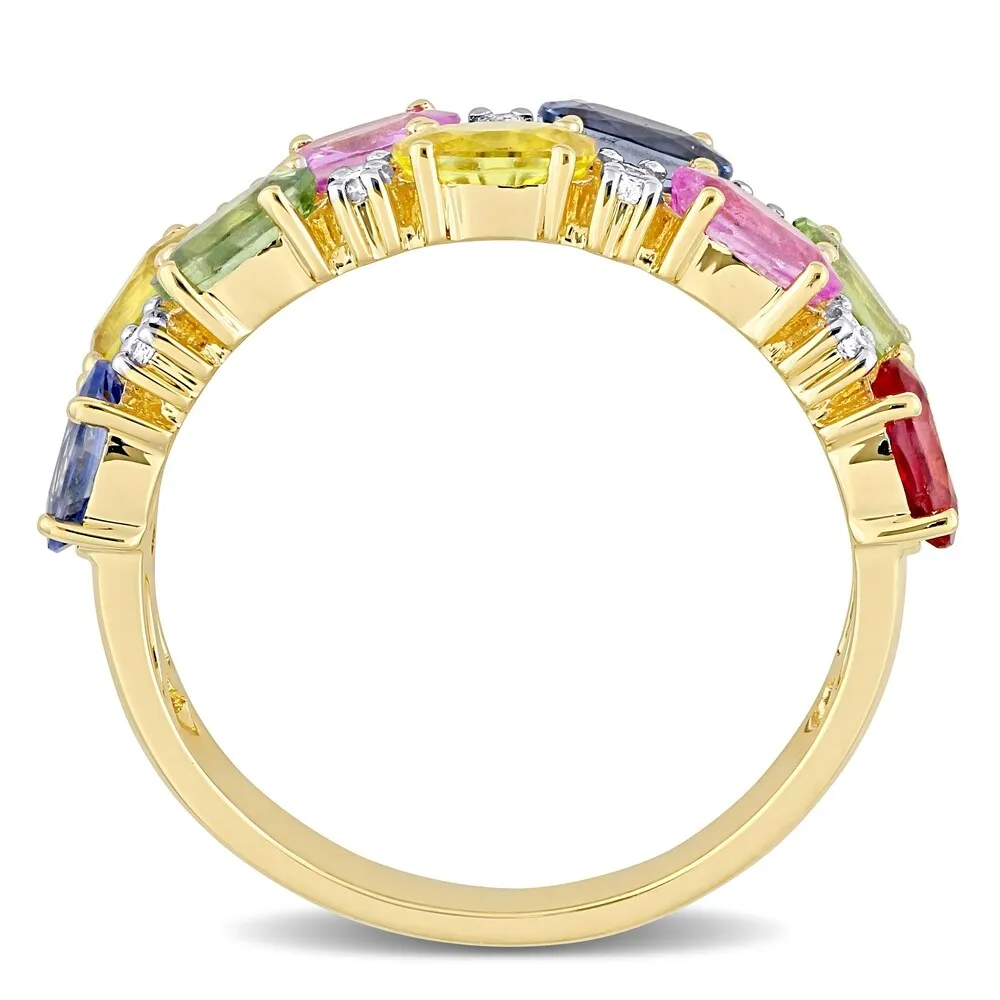 Miadora 14k Yellow Gold Oval-Cut Multi-Color Sapphire Semi-Eternity 2-Row Anniversary Band sold by Zulily product image thumbnail 4