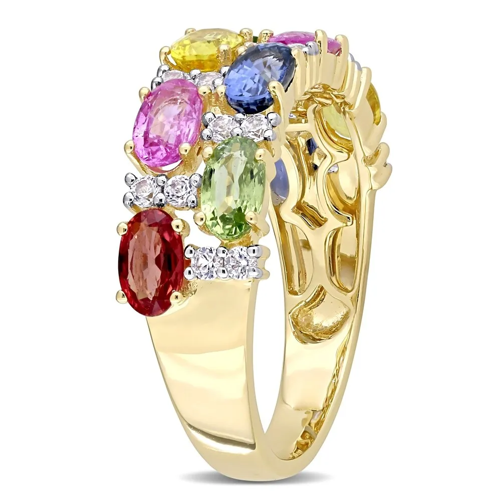 Miadora 14k Yellow Gold Oval-Cut Multi-Color Sapphire Semi-Eternity 2-Row Anniversary Band sold by Zulily product image thumbnail 3