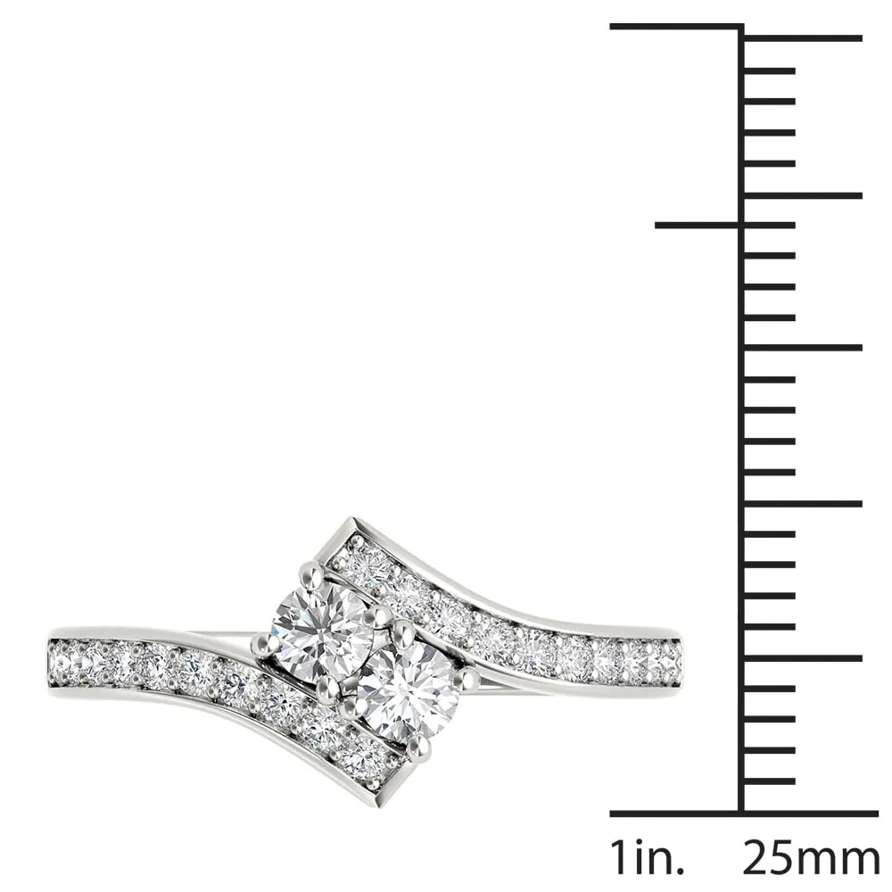 De Couer 14k White Gold 1ct TDW Diamond Two-Stone Ring - White H-I sold by Zulily product image thumbnail 2