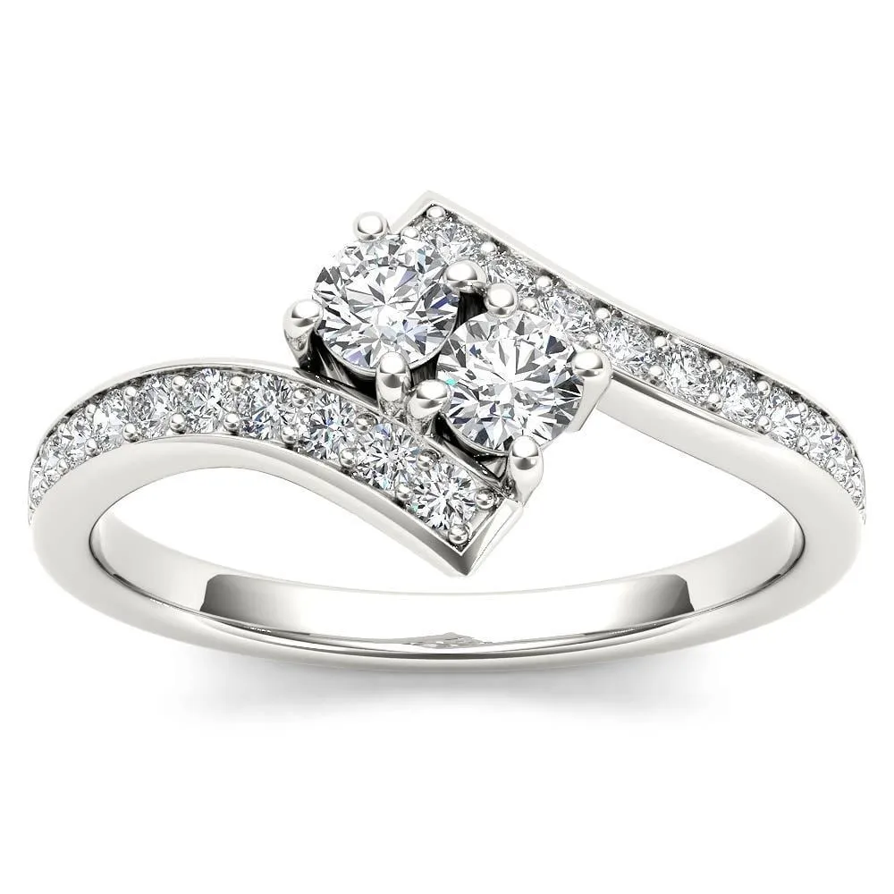 De Couer 14k White Gold 1ct TDW Diamond Two-Stone Ring - White H-I sold by Zulily product image thumbnail 4