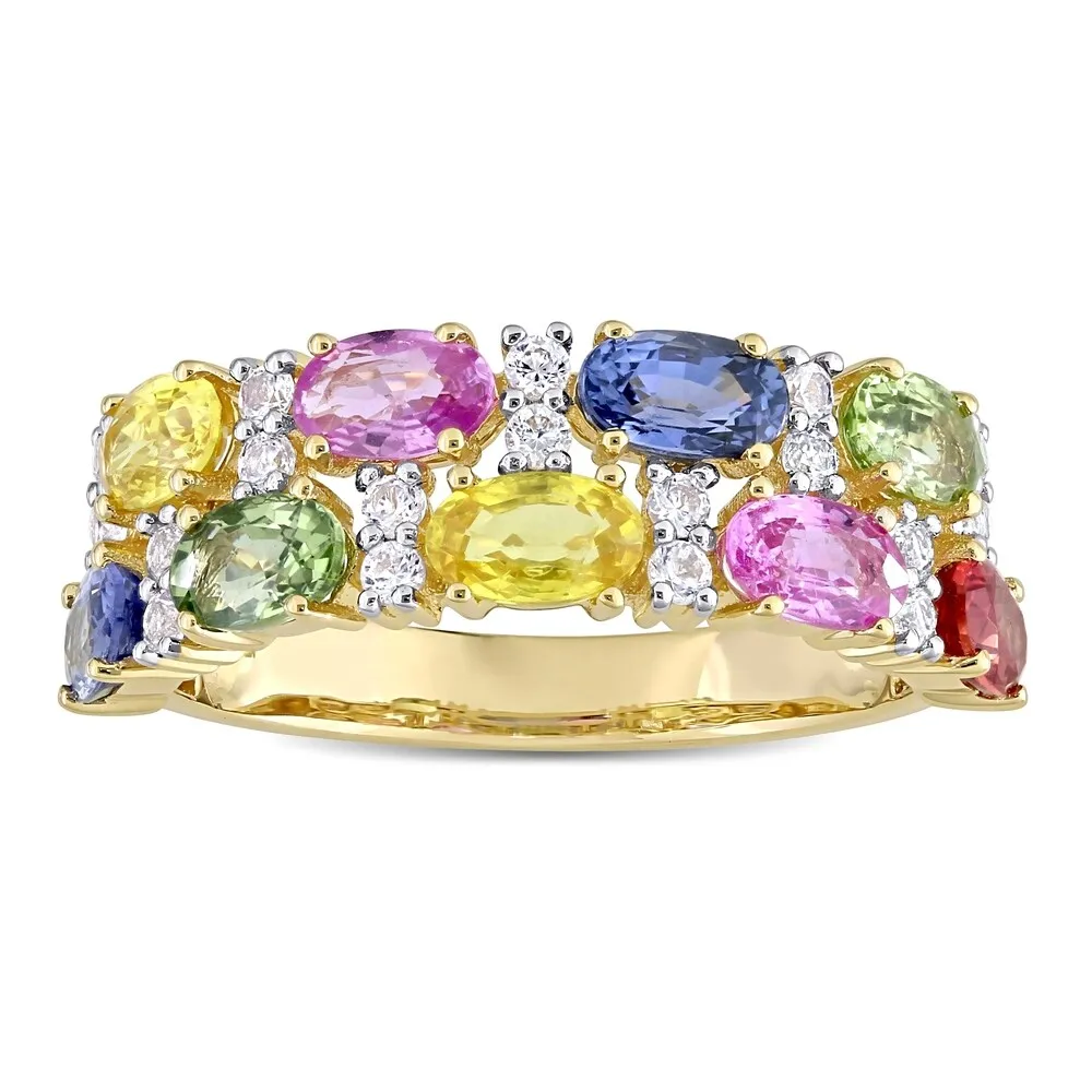Miadora 14k Yellow Gold Oval-Cut Multi-Color Sapphire Semi-Eternity 2-Row Anniversary Band sold by Zulily product image thumbnail 2
