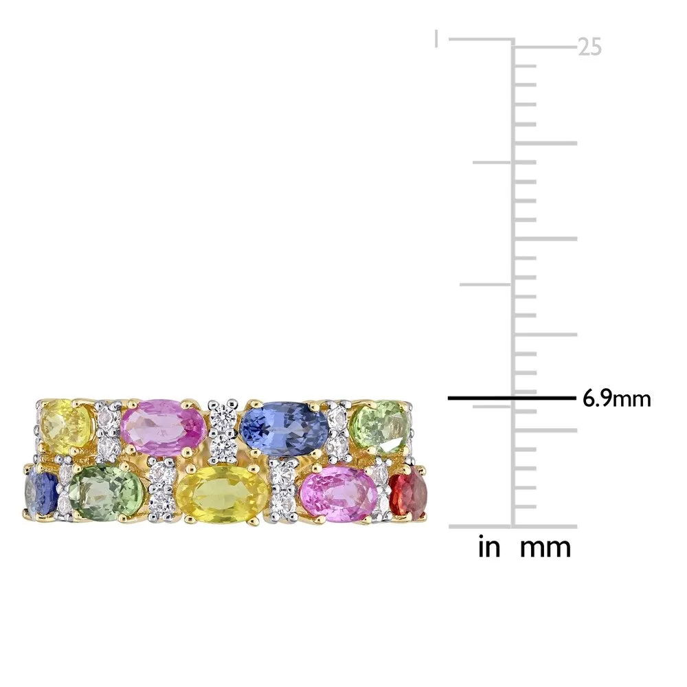 Miadora 14k Yellow Gold Oval-Cut Multi-Color Sapphire Semi-Eternity 2-Row Anniversary Band sold by Zulily product image thumbnail 5