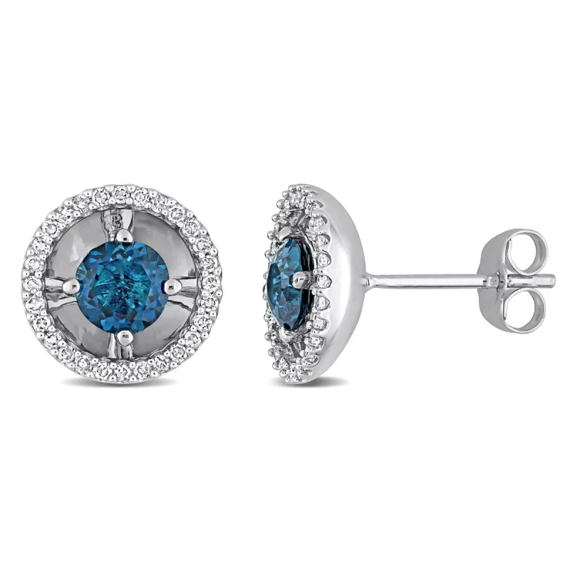 Miadora London-Blue Topaz and 1/5ct TDW Diamond Halo Stud Earrings in 10k White Gold sold by Zulily