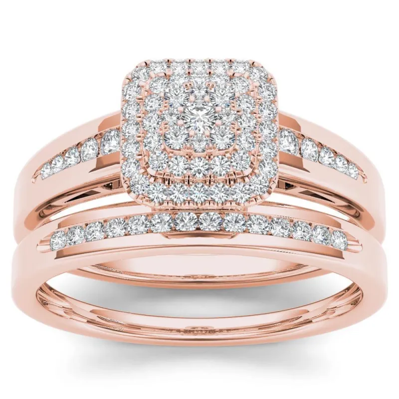 De Couer IGI Certified 10k Rose Gold 1/3ct TDW Diamond Cluster Halo Bridal Set sold by Zulily