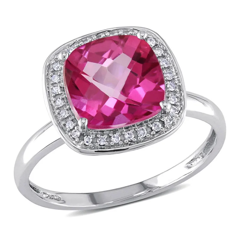 Miadora 10k White Gold Pink Topaz and 1/10ct TDW Diamond Ring (H-I, I2-I3) sold by Zulily