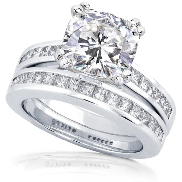 Annello by Kobelli 14k White Gold 3ct TGW Moissanite and Diamond Princess Channel Bands Bridal Rings Set sold by Zulily product image thumbnail 2