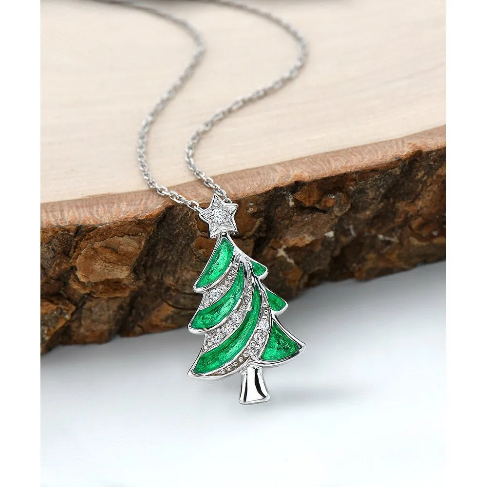 Vera & Co. Stelring Silver Christmas Three Green Enamel and CZ Charm Necklace sold by Zulily