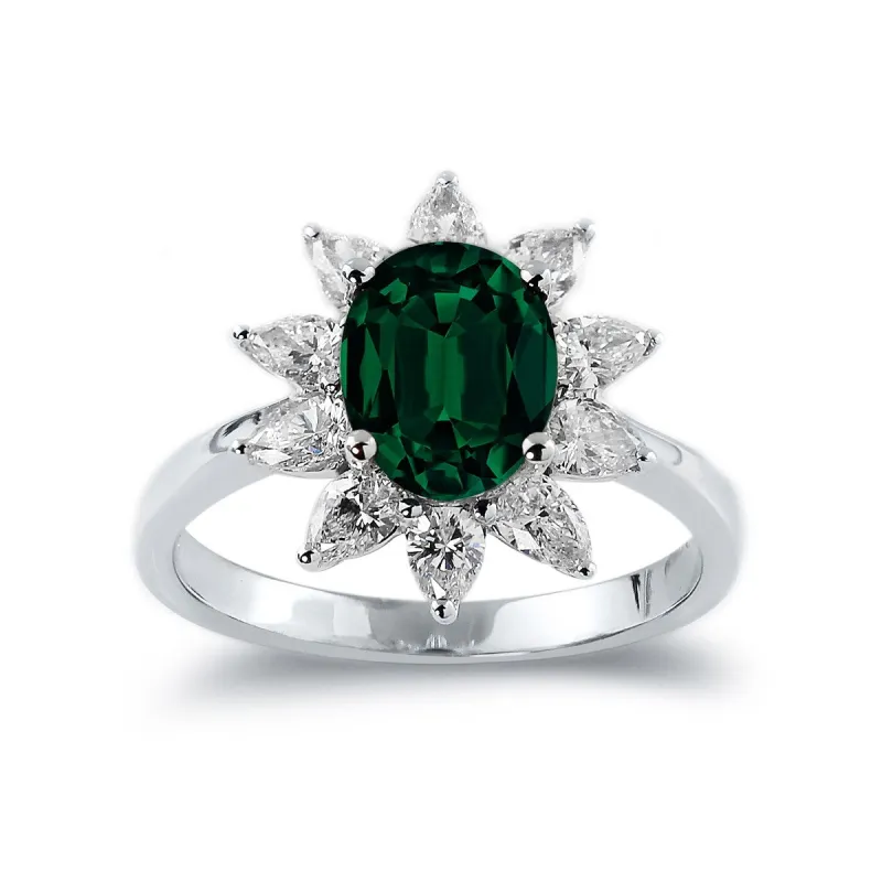 Auriya 1 5/8ct Oval-cut Emerald Sunburst Halo Diamond Engagement Ring 3/4ctw 18K Gold sold by Zulily