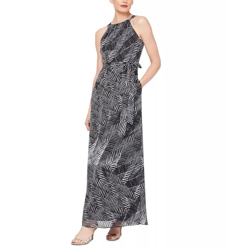 Slny Women's Gray Printed Sleeveless Halter Maxi Sheath Dress Charcoal Size 6 sold by Zulily
