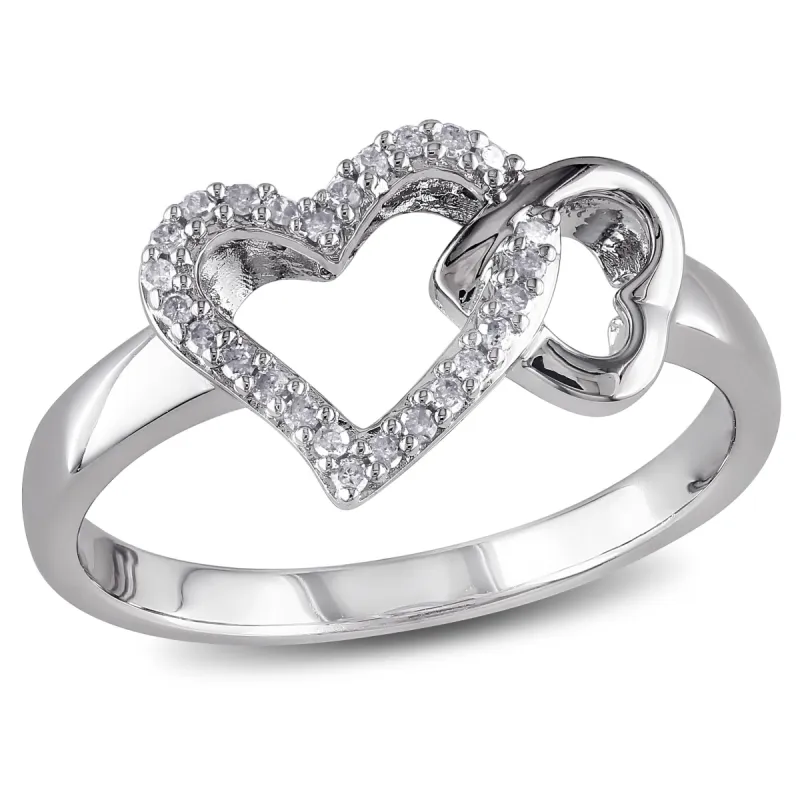 Miadora 1/10ct TW Diamond Double Heart Interlocked Ring in Sterling Silver sold by Zulily