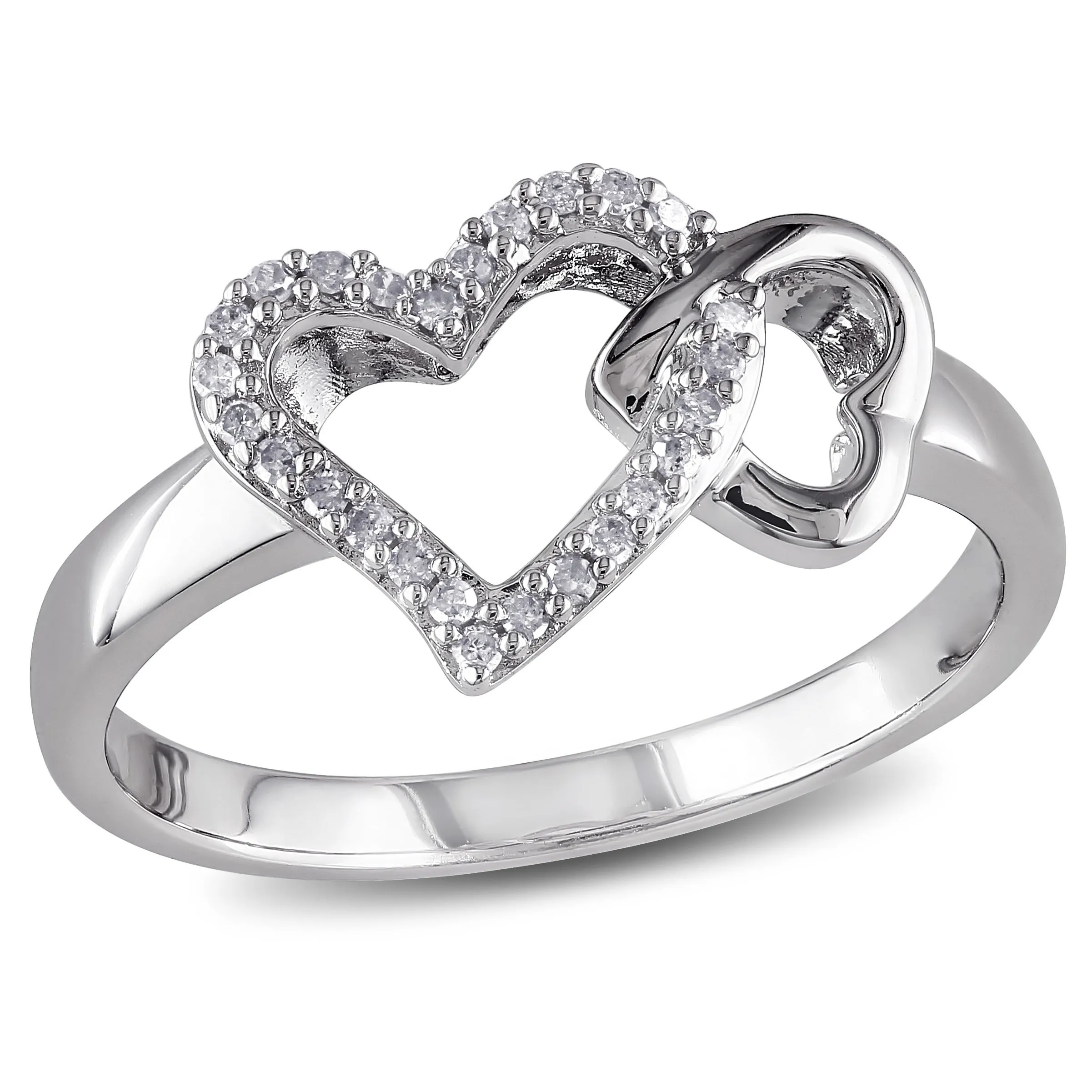 Miadora 1/10ct TW Diamond Double Heart Interlocked Ring in Sterling Silver sold by Zulily