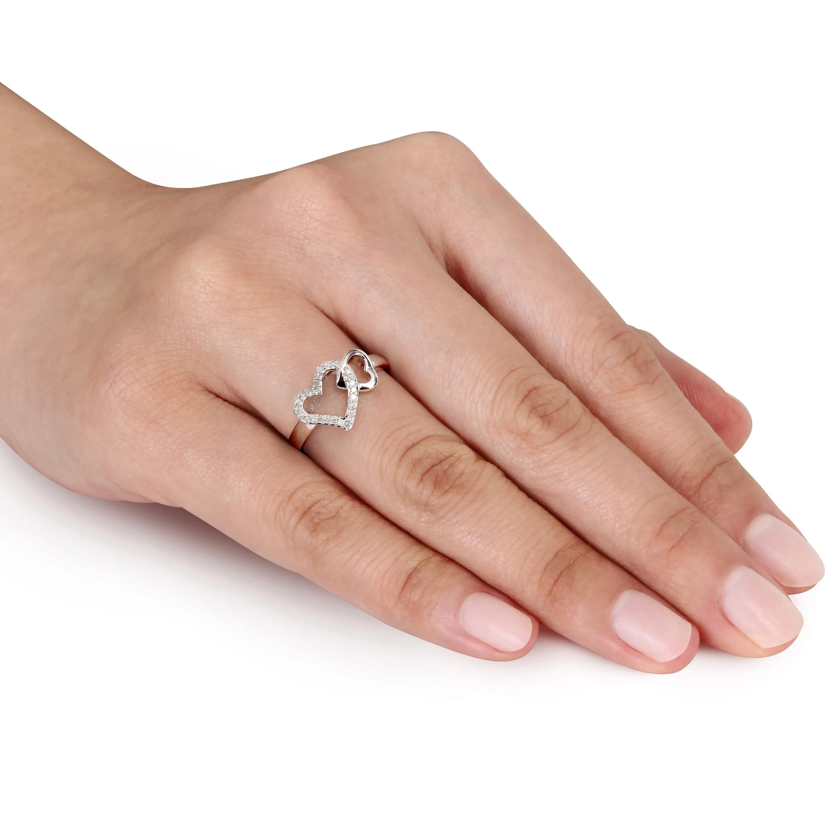 Miadora 1/10ct TW Diamond Double Heart Interlocked Ring in Sterling Silver sold by Zulily product image thumbnail 4