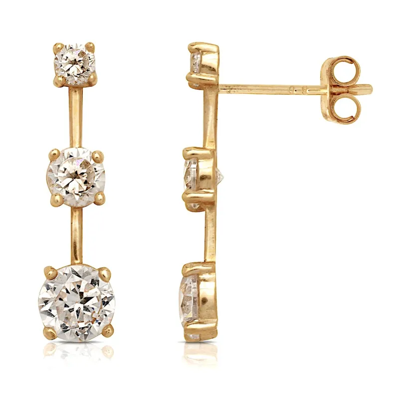Curata 14k Gold Round Cubic Zirconia 3-stone Bar Post Stud Earrings sold by Zulily