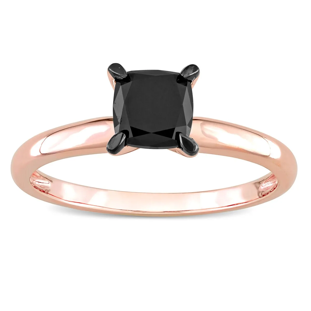 Miadora 1ct TDW Cushion-cut Black Diamond Solitaire Engagement Ring in 14k Rose Gold sold by Zulily product image thumbnail 3