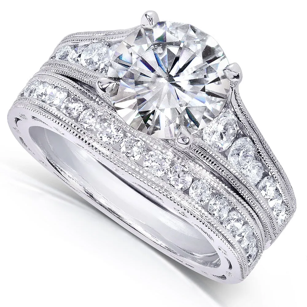 Annello by Kobelli 14k White Gold 2 4/5ct TGW Forever One DEF Moissanite and Diamond Channel Milgrain Vintage Bridal Set sold by Zulily product image thumbnail 3