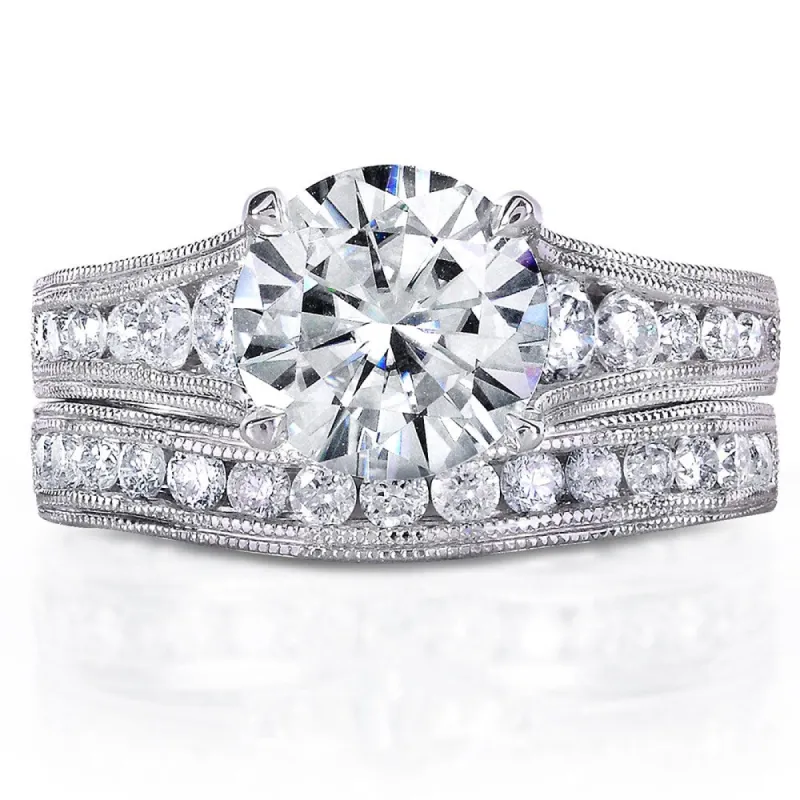 Annello by Kobelli 14k White Gold 2 4/5ct TGW Forever One DEF Moissanite and Diamond Channel Milgrain Vintage Bridal Set sold by Zulily