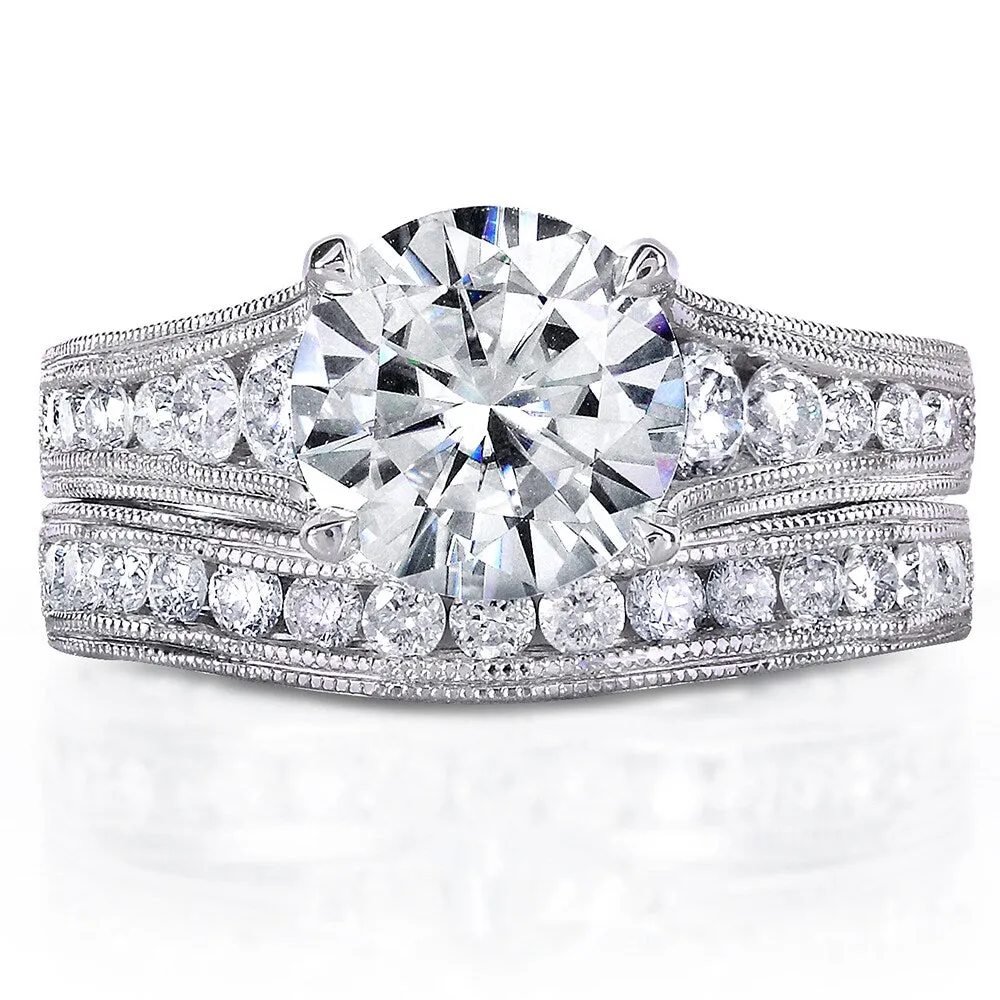 Annello by Kobelli 14k White Gold 2 4/5ct TGW Forever One DEF Moissanite and Diamond Channel Milgrain Vintage Bridal Set sold by Zulily
