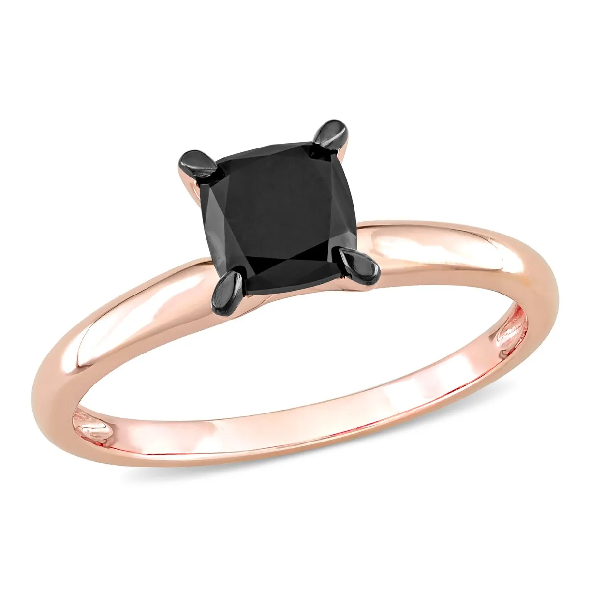 Miadora 1ct TDW Cushion-cut Black Diamond Solitaire Engagement Ring in 14k Rose Gold sold by Zulily product image thumbnail 2