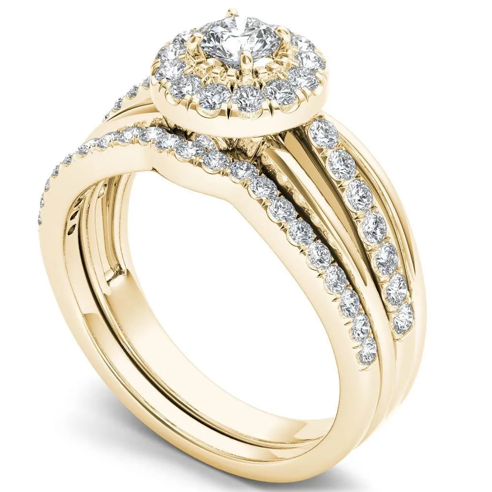 De Couer 14k Yellow Gold 3/4ct TDW Diamond Halo Bridal Set sold by Zulily product image thumbnail 2
