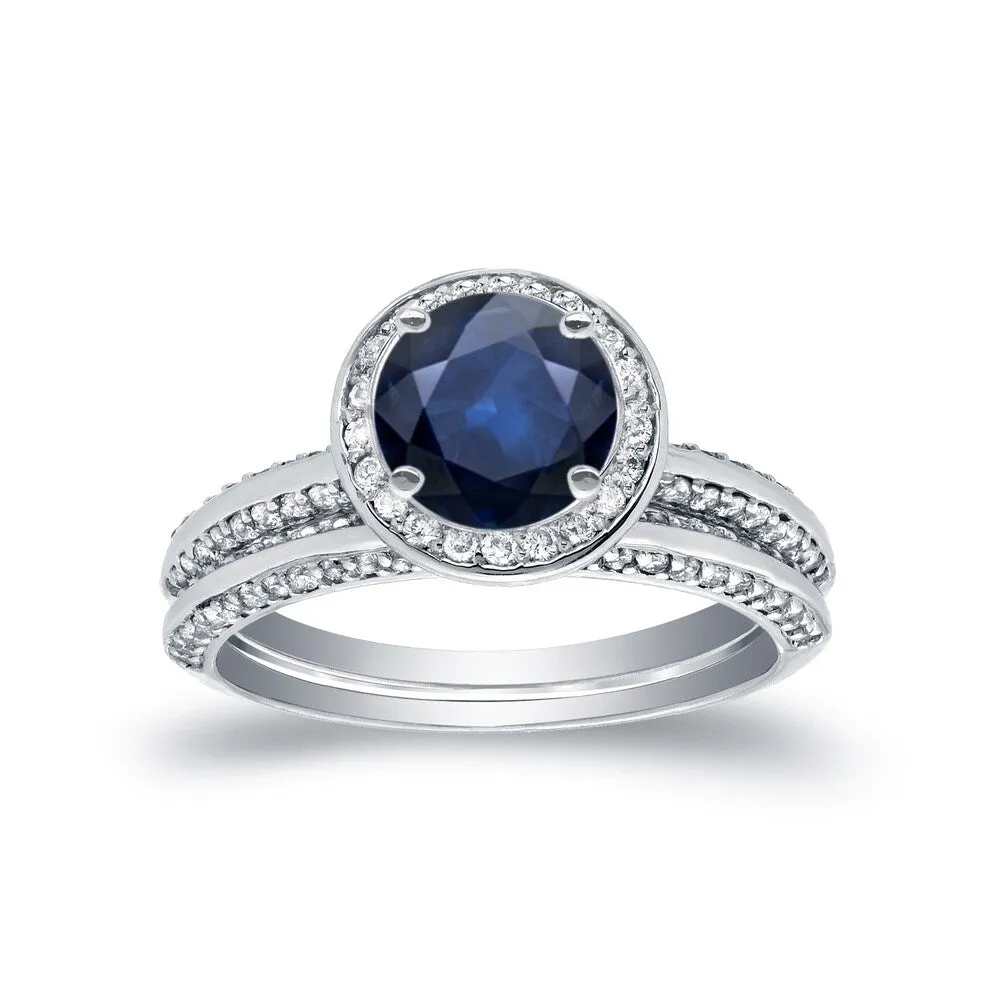 Auriya 14k Gold 14k White Gold 1ctw Blue Sapphire and 1ctw Halo Diamond Engagement Ring Set sold by Zulily