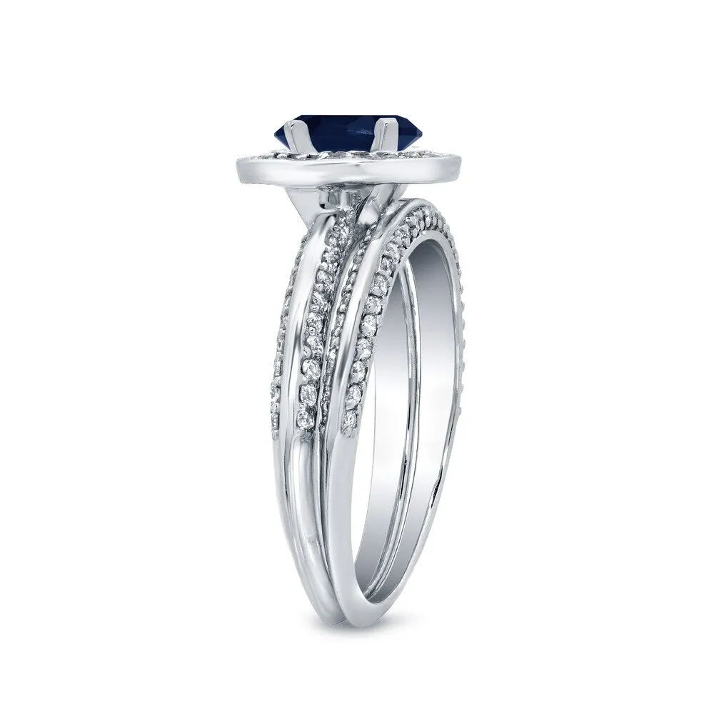 Auriya 14k Gold 14k White Gold 1ctw Blue Sapphire and 1ctw Halo Diamond Engagement Ring Set sold by Zulily product image thumbnail 4