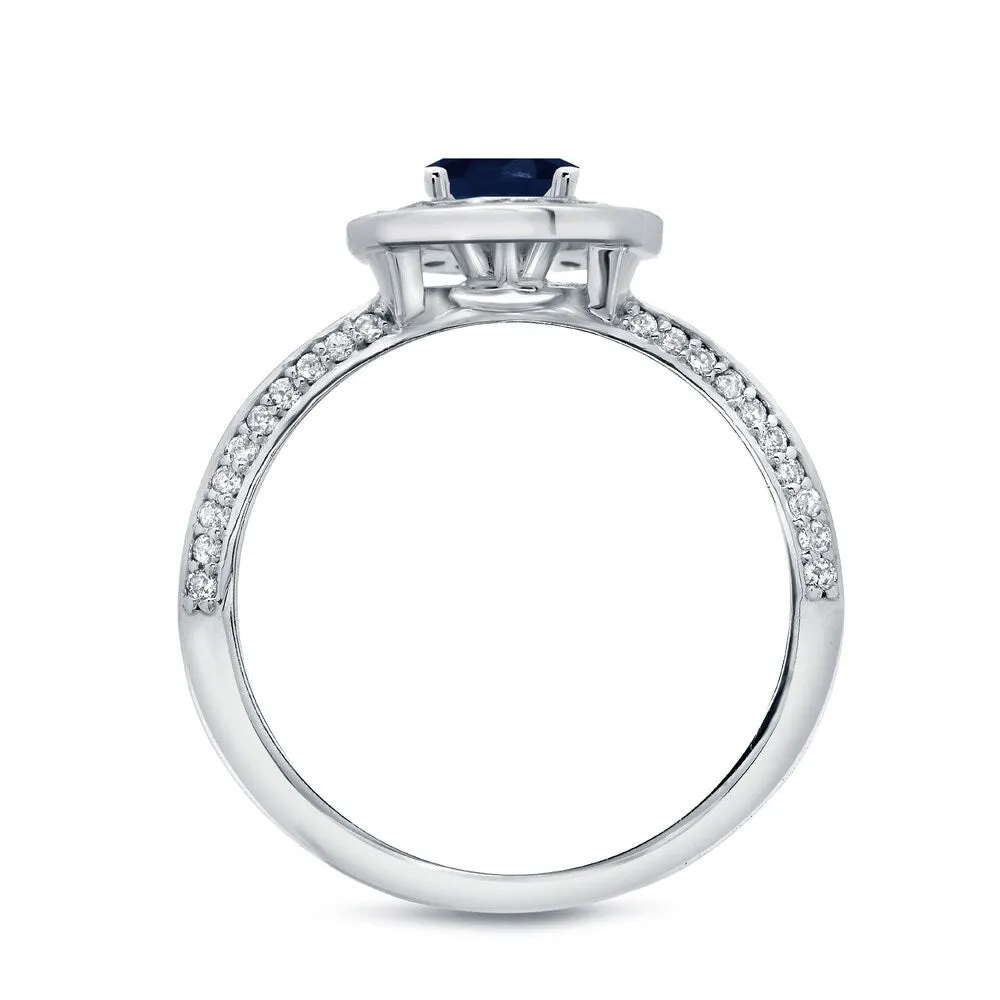 Auriya 14k Gold 14k White Gold 1ctw Blue Sapphire and 1ctw Halo Diamond Engagement Ring Set sold by Zulily product image thumbnail 3