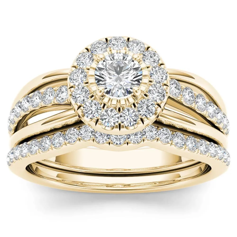 De Couer 14k Yellow Gold 3/4ct TDW Diamond Halo Bridal Set sold by Zulily