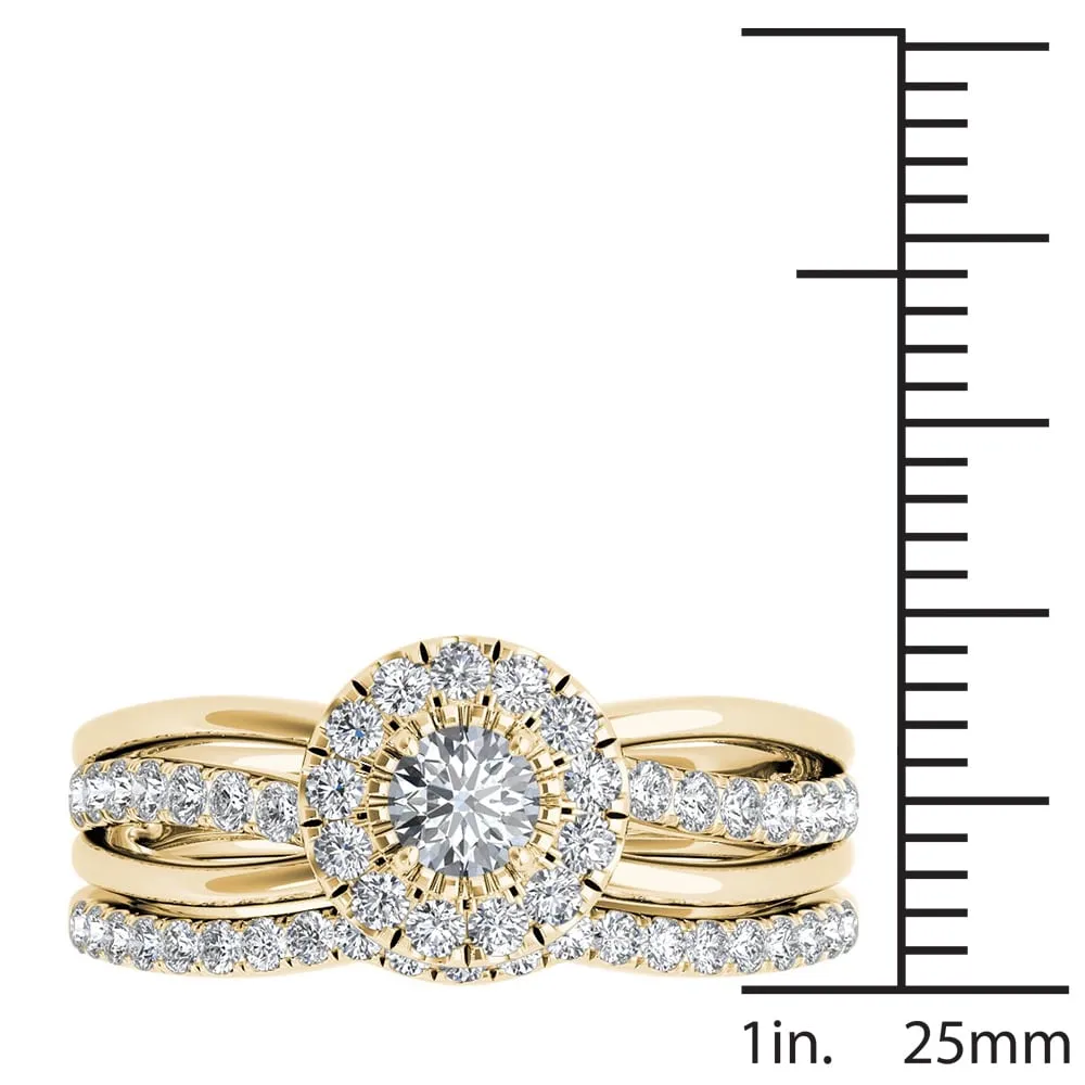 De Couer 14k Yellow Gold 3/4ct TDW Diamond Halo Bridal Set sold by Zulily product image thumbnail 4