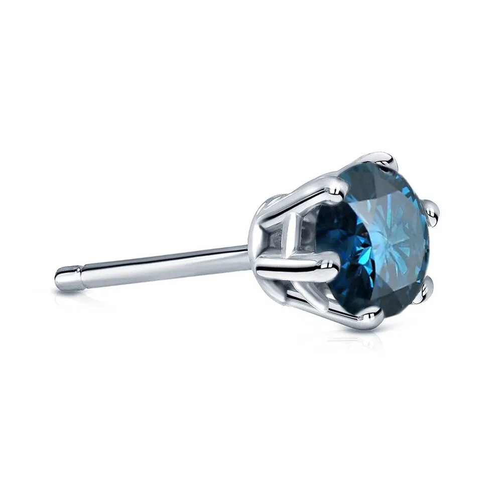 Auriya 14k Gold 3/4ct TDW Round 6-Prong SINGLE STUD (1) Blue Diamond Earring sold by Zulily product image thumbnail 2