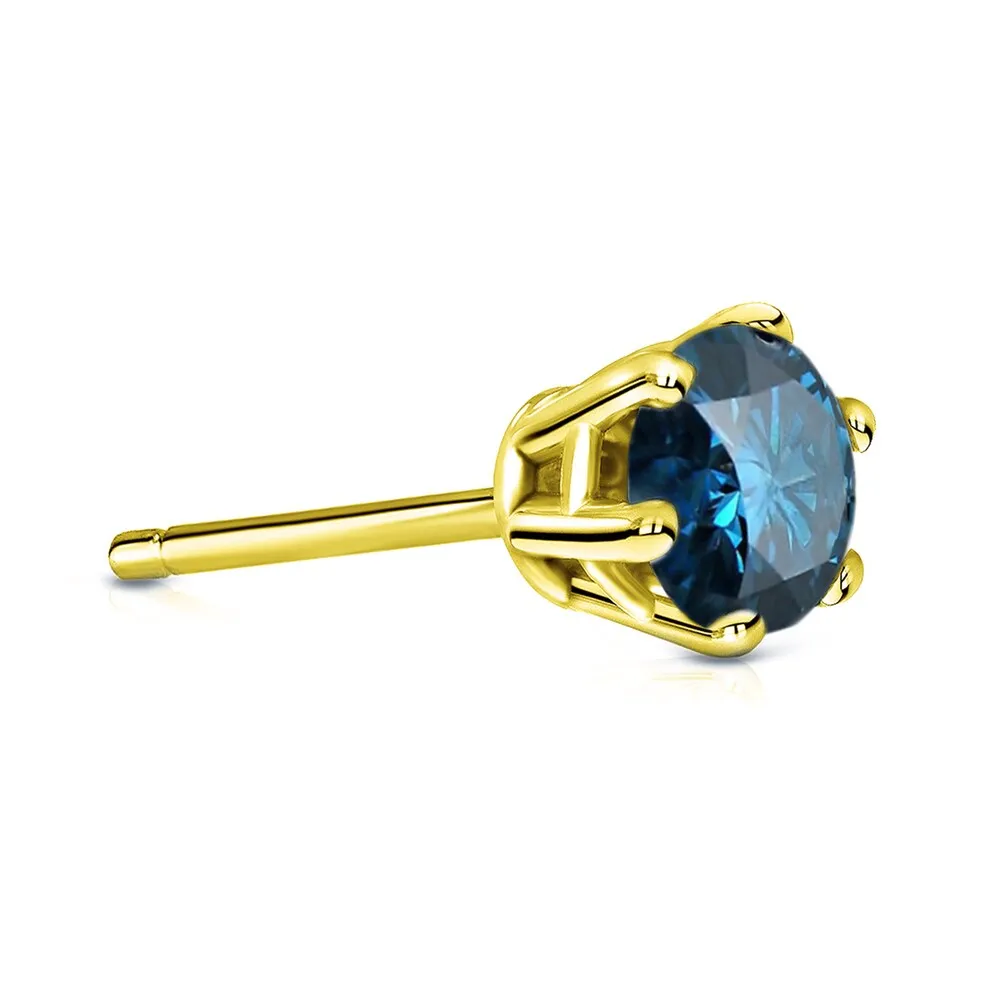 Auriya 14k Gold 3/4ct TDW Round 6-Prong SINGLE STUD (1) Blue Diamond Earring sold by Zulily