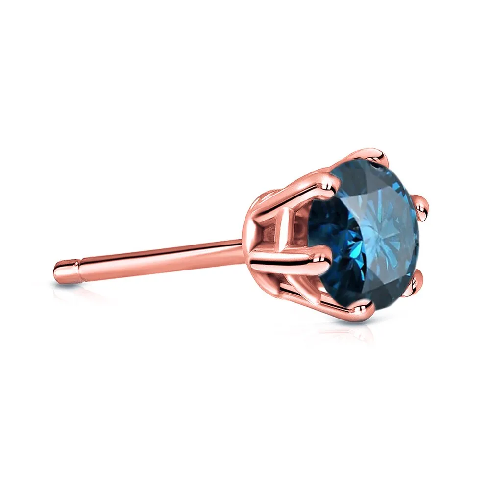 Auriya 14k Gold 3/4ct TDW Round 6-Prong SINGLE STUD (1) Blue Diamond Earring sold by Zulily product image thumbnail 3